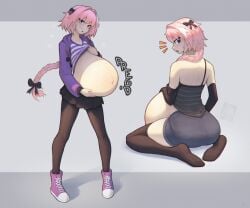 arawaffle astolfo_(fate) big_belly fate/apocrypha fate/grand_order fate_(series) femboy male_pregnancy mpreg on_knees pregnant ready_to_pop trap