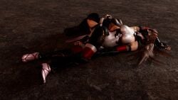 3d ahe_gao ayane_(doa) dead_or_alive dead_or_alive_5 defeated kasumi_(doa) kktzane knocked_out kunoichi ninja ryona unconscious white_eyes