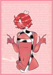 1boy blush countryhumans cow_print cum erection eyebrows_visible_through_hair femboy inkyneko male male_only pink_background poland_(countryhumans) red_hair simple_background text translation_request v