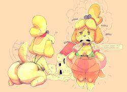 1girls 2020s 2023 animal_crossing anthro ass beach big_ass big_breasts big_butt bottom_heavy breasts bubble_butt bucket butt dialogue dog dog_ears dog_girl english english_dialogue english_text female female_only furry furry_female hair_ornament hair_ribbon heart huge_ass inner_tube isabelle_(animal_crossing) nintendo nub_feet onomatopoeia see-through shortstack sixsidesofmyhead speech_bubble tagme text wag wagging_tail