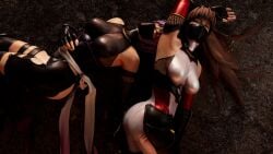 3d ahe_gao ayane_(doa) dead_or_alive dead_or_alive_5 defeated kasumi_(doa) kktzane knocked_out kunoichi ninja ryona unconscious white_eyes