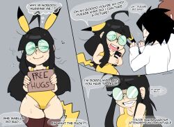 1girls blush comic convention cosplay dialogue drooling erocoffee female female_pervert glasses leotard neet nintendo pikachu_(cosplay) pokemon pokemon_(cosplay) pubic_hair round_glasses smelly text thighhighs thighs