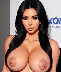 ai_generated big_breasts black_hair breasts celebrity kim_kardashian nipples real_person