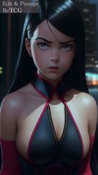 1girls ai_generated cleavage female female_only looking_at_viewer pixar simple_background solo stockings the_incredibles the_incredibles_2 thechronicgamer violet_parr