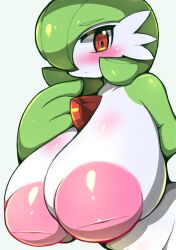 1girls big_breasts big_nipples blush breasts breasts_bigger_than_head eyebrows_visible_through_hair female female_only gardevoir huge_breasts huge_nipples humanoid inverted_nipples large_breasts large_nipples looking_at_viewer nekoyuu nintendo nipples pokémon_(species) pokemon pokemon_(species) red_eyes solo white_background white_skin