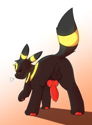 animal_genitalia animal_penis anus ass balls black_body bodily_fluids canine_genitalia canine_penis eeveelution erection feral generation_2_pokemon genital_fluids genitals hi_res knot looking_at_viewer looking_back male miau nintendo nude pawpads penis perineum pokemon pokemon_(species) precum red_eyes simple_background smug solo tail umbreon