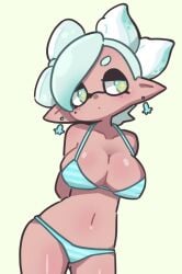 1girls bikini bikini_bottom bikini_top breasts hips looking_away marie_(splatoon) nintendo splatoon striped_bikini tentacle_hair whichdoll