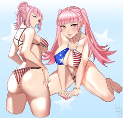 1girls alternate_costume alternate_hairstyle american_flag american_flag_bikini artist_logo ass back backboob barefoot big_ass big_breasts big_butt big_thighs bikini blush bracelet breasts butt ceroccb cleavage earrings female female_only fire_emblem fire_emblem:_three_houses fire_emblem_warriors:_three_hopes flag_bikini flag_print food food_in_mouth from_behind highres hilda_valentine_goneril jewelry looking_at_viewer multiple_images nail_polish nintendo official_alternate_hairstyle pink_eyes pink_hair pink_nail_polish pink_nails ponytail popsicle popsicle_in_mouth print_bikini smile solo star_(symbol) swimsuit thick thick_ass thick_butt thick_hips thick_thighs thighs twintails wide_hips