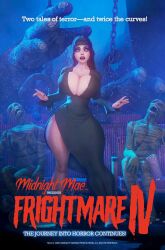 3d big_ass big_breasts black_dress black_hair breasts chains cleavage cleavage_dress female horror horror_movie large_breasts leggings milkies monster movie_poster movie_theater mummy non_sexual solo_female thin_waist voluptuous