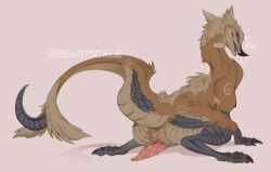 amber_eyes animal_genitalia anus ass black_claws brown_body brown_fur claws erection feral fur genital_slit genitals great_izuchi heartscalie hi_res inviting_to_sex izuchi looking_at_viewer male penis pink_anus pink_penis presenting presenting_anus presenting_hindquarters solo teeth