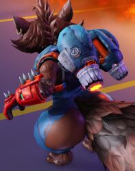 2025 3d_(artwork) 3d_animation 4_fingers animated anthro ass big_butt big_tail black_nose blue_clothing blue_topwear bottomless bottomless_anthro bottomless_male bottomwear brown_body brown_fur brown_hair butt_focus clothed clothing digital_media_(artwork) ear_piercing ear_ring empty_eyes explosion exposed_butt fangs feet fingers fur gesture gloves guardians_of_the_galaxy hair hand_gesture handwear hi_res hindpaw jet_pack jumpsuit looking_at_viewer looking_back male mammal markings marvel marvel_rivals mohawk no_sound orange_clothing orange_gloves orange_handwear pants paws piercing presenting presenting_hindquarters procyonid raccoon rear_view red_eyes ring_(marking) ring_piercing ringed_tail rocket_raccoon shaking_butt sharp_teeth short solo spiked_gloves spikes standing striped_markings striped_tail stripes tagme tail tail_markings tail_motion tailwag teapot_(body_type) teasing teasing_viewer teeth thick_tail thick_thighs thumbs_up tongue tongue_out topwear torn_bottomwear torn_clothing torn_jumpsuit torn_pants video video wide_hips willie_piv