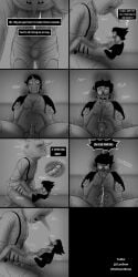 belly_bulge clothed_sex cum deltarune dripping_cum fangs gay male penetration shivering size_difference spamton_g_spamton stomach_bulge tenna_(deltarune) yaoi