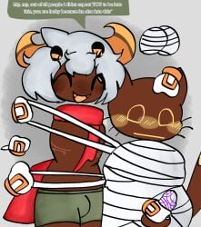 anthro anthro_on_anthro ashamed blush bulge bulge_through_clothing chubby chubby_male cock condom consensual embarrassed embarrassed_male english english_text fat furry gay hair handjob imminent_sex kirby_(series) magolor male male/male masturbation o///o penis plump skinny_male spider_web surprised_expression surprised_face taranza text text_bubble thehorneytea tying web_bondage web_condom
