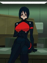 1girls 3:4 android animated animated animated anus black_bodysuit black_eyes black_hair bodysuit bouncing_breasts breasts casual chestless clothing covered_navel crotchless elster_(signalis) emp_lines exposed_breasts exposed_pussy female pale_skin pussy robot_girl semi_nude shorter_than_10_seconds showing_pussy signalis solo spread_legs spreading tagme twistedgrim two-tone_bodysuit