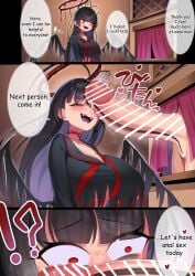 !? 1futa 1girls b-tsukael bar_censor big_breasts big_penis black_hair blue_archive blush breasts censor_bar censored censored_penis closed_eyes clothed clothed_female clothing confessional dialogue english_text erection female futa/female futa_on_female futanari heart huge_breasts huge_cock imminent_sex intersex koharu_(blue_archive) long_hair looking_at_viewer open_mouth open_smile penis red_eyes sitting speech_bubble suprised suprised_expression text thought_bubble tsurugi_(blue_archive) wings