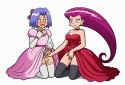 1boy 1femboy ai_generated assertive_female blue_eyes blue_oni blush blush_lines caress caressing caressing_penis confident_female crossdressing embarrassed embarrassed_expression embarrassed_male erect_penis erection female femboy femboysub femdom foreskin green_eyes james_(pokemon) jessie_(pokemon) lavender_hair looking_away otoko_no_ko outdoor outdoor_masturbation pokemon pokemon_(anime) pokemon_(classic_anime) pokemon_anime pubic_hair red_oni sissification sissy submissive_male tease teasing twink uncircumcised uncircumcised_penis