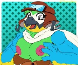 1girls 2025 2d 2d_(artwork) 2d_artwork anthro areola areolae avian aviator_cap aviator_goggles beak big_breasts big_tits bird breasts breasts_out bust bust_portrait busty digital_art digital_drawing_(artwork) digital_media_(artwork) feathers female furry furry_female indigo_park macaw mollie_macaw multicolored_feathers neotropical_parrot parrot scarf solo tagme thevgbear tits tits_out true_parrot