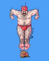 1boy 2025 arm_hair artist_logo bear_(body_type) blue_background body_hair chest_hair daddy_kink drool fat fat_male feet gay goomba hairy hairy_chest hairy_male hat heart human imminent_stomp kinky male male_feet male_nipples male_only mammal mario mario_(series) mature mature_male nintendo nipples nsfw overweight overweight_male plain_background red_hat red_speedo redfortbear speedo speedo_only super_mario_bros. trampling