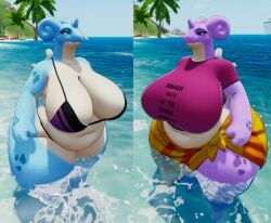 1girls 3d 3d_model 3dcg beach belly big_body big_breasts bikini breasts chubby chunkerbuns english_text female female_only gen_1_pokemon lapras large_breasts navel palm_tree palm_trees plump pokemon pokemon_(species) sand shirt tagme text text_on_clothing text_on_shirt text_on_topwear thigh_deep tree trees tummy two-tone_body vrchat vrchat_avatar vrchat_model water