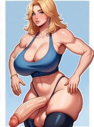 abs ai_generated aipixelporn armpits big_ass big_breasts big_penis blonde_hair blue_clothing fantastic_four futanari marvel marvel_comics sue_richards sue_storm tagme testicles thighhighs thong video