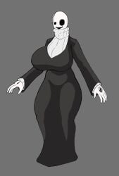 big_breasts black_dress boobs_bigger_than_head breasts breasts_bigger_than_head deltarune fem_gaster female gaster grey_background huge_boobs huge_breasts jimjr_art rule_63 simple_background sweater tight_clothes tight_clothing tight_dress tight_fit turtleneck turtleneck_sweater undertale undertale_(series)