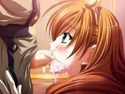 1girls aikawa_arisa cum cum_in_mouth cum_on_face fellatio game_cg haramase_king henrietta_le_noble oral tagme