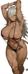 1girls ai_generated arm armpit_hair arms behind bikini clear detailed eye female ghislaine_dedoldia hair head highres looking masterpiece pubic_hair simple_background sling viewer white_background