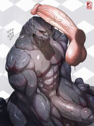 abs agitype01 alien anthro balls biped blush bodily_fluids duo erection foreskin genital_fluids genitals glans grey_body halo_(series) hi_res human_is_better human_supremacy humanoid_genitalia humanoid_penis kneeling male male/male mandibles microsoft muscular nude nude_male penis precum sangheili simple_background uncircumcised xbox_game_studios