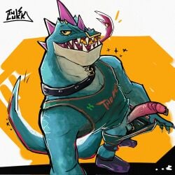 2026 anthro balls basketball_uniform bottomwear bottomwear_pull clothing clothing_pull collar english_text erection eyebrow_piercing facial_piercing footwear genital_piercing genitals goat_(movie) half-closed_eyes head_spikes hi_res high-angle_view komodo_dragon ladder_piercing lizard male modo_olachenko monitor_lizard narrowed_eyes neck_ring nose_piercing nose_ring penis penis_piercing piercing presenting presenting_penis prince_albert_piercing purple_spikes reptile ring_piercing scalie scrotum_piercing shoes shorts shorts_pull solo spikes spikes_(anatomy) sportswear tail text this_lukk tongue tongue_out tongue_piercing uniform