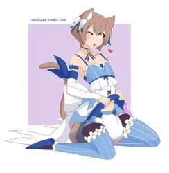 1male ahe_gao ahegao_face brown_hair cat_boy clothed diaper diaper_fetish felix_argyle femboy male merunyaa messy_diaper re:zero_kara_hajimeru_isekai_seikatsu scat skirt_lift soiling solo