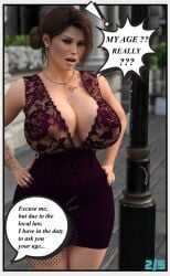 3d 3d_(artwork) agressive athletic athletic_female before_sex big_ass big_breasts breasts brown_hair cleavage collar comic comic_page dress english english_text female female_focus female_only lara_croft large_ass large_breasts makeup mature mature_female metal_01 milf open_eyes original_character page_2 public skirt standing street surprise surprised surprised_expression tattoo tattoo_on_chest tattooed_arm tattoos text text_bubble tomb_raider
