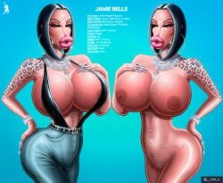 big_breasts bimbo bimbo_body bimbo_lips black_hair breasts cheetah_print clothed enhanced_breasts escort female huge_breasts huge_lips large_breasts lvst_inc. naked pink_lips tattooed_shoulder veins veiny_breasts
