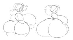2024 2girls ass_comparison ass_focus ass_size_difference back_view big_ass big_breasts comparing comparing_asses cute female jinnsart looking_at_viewer looking_back naked no_panties nude nude_female original original_character original_characters sideboob sketch skirt tagme