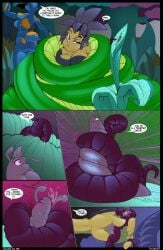 2025 ambiguous_gender amphibian antennae_(anatomy) anthro blue_body blue_hair blush breast_squish breasts clothed clothing coiling comic dialogue digital_media_(artwork) duo english_text eyelashes eyeless faceless_character female female/female feral forest frog gastropod green_body group hair hi_res human interspecies jajuka jungle jungle_background male male/female mammal mollusk nude nude_anthro nude_female onomatopoeia open_mouth outside outside_nudity plant ponytail python rano_(tacokurt) reptile scalie simple_background size_difference slime slug snake sound_effects squish tacokurt tail text tree trio willow_(tacokurt) worm yoink