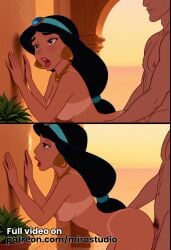 ai_generated aladdin bangs black_hair brown_eyes cartoon cartoon_character disney disney_channel disney_princess female gold_headband jewelry long_hair mirastudio olive_skin princess princess_jasmine teal_outfit