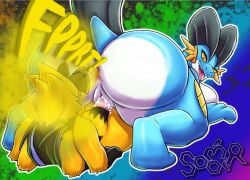 1boy 1girls 2023 2d 2d_(artwork) 2d_artwork animal_genitalia animal_penis animal_pussy anus ass asshole bee bee_boy big_ass big_butt blue_skin brap color cum cum_in_pussy cum_inside dick eproctophillia fart fart_cloud fart_fetish farting_in_face farting_on_another fat_ass female fins fish fish_tail furry furry_female furry_male game_freak gassy generation_3_pokemon huge_ass larger_female male nintendo penis pleasure_face pokemon pokemon_(species) pussy ripping_ass sex sexual_intercourse sideboob size_difference smaller_male soomir swampert tail thick_thighs thighs tongue tongue_out vagina video_games yellow_eyes yellow_fur