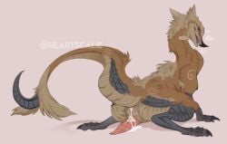 after_anal amber_eyes animal_genitalia anus ass black_claws bodily_fluids brown_body brown_fur claws cum cum_from_ass cum_in_ass cum_inside erection feral fur genital_fluids genital_slit genitals great_izuchi heartscalie hi_res inviting_to_sex izuchi looking_at_viewer male penis pink_anus pink_penis presenting presenting_anus presenting_hindquarters solo teeth