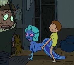 1boy 1boy1girl 1girls alien_girl animated being_watched blue_body blue_hair breasts brown_hair caught caught_in_the_act choker female human_fangirl_(rick_and_morty) male male/female morty_smith nipples no_pants no_sound nude nude_female pantless penis pink_eyes rick_and_morty sex short_hair tagme tongue tongue_out video vylfgor