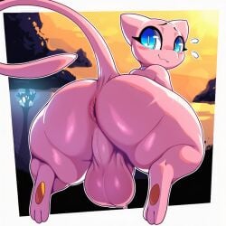 ai_generated anthro anus backsack balls big_balls big_butt big_penis blue_eyes blush border butt butt_focus feet femboy gay gay_anal gay_masturbation generation_1_pokemon genitals girly hellsonger homosexual homosexual_male huge_balls huge_butt humanoid_genitalia humanoid_penis legendary_pokemon looking_at_viewer looking_back looking_back_at_viewer male male_focus male_only male_penetrated mew mythical_pokemon nintendo nude outside penis perineum pink_body pokemon pokemon_(species) presenting presenting_anus presenting_balls presenting_hindquarters raised_tail rear_view saggy_balls smile solo thick_thighs white_border wide_hips
