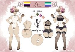 absurd_res anal_beads anthro anus ass back_tattoo balls belly big_butt biped bottomwear breasts breeding_slave brown_tail_tip buttplug chastity_cage chastity_device choker clothing crop_top curling_tail curvy_figure dipstick_tail domestic_pig ear_piercing english_text femboy fishnet_clothing fishnet_legwear frenum_ladder frenum_piercing fur fur_markings furry genital_piercing genitals gesture girly gloves_(marking) green_eyes grin guiche_piercing hand_gesture hi_res hotpants jewelry ladder_piercing legwear lgbt_pride male male_anthro mammal markings model_sheet navel navel_piercing necklace nipple_piercing nipples nonbinary_(lore) nonbinary_pride_colors onomari penis penis_piercing perineum piercing pig_nose plug_(sex_toy) presenting presenting_anus presenting_balls presenting_hindquarters pride_colors puffy_anus rainbow_flag rainbow_pride_flag rainbow_symbol runes sex_toy shirt shorts smile solo spade spade_tattoo submissive suid suine sus_(pig) tail tail_markings tan_body tan_fur tattoo text thick_thighs thong_straps topwear tramp_stamp vyn_(vyncoris) whale_tail white_body white_fur wide_hips