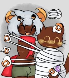 anthro anthro_on_anthro arachnid ashamed chubby chubby_anthro chubby_belly chubby_male consensual embarrassed fat gay handjob imminent_sex kirby_(series) magolor male o///o o_o surprised taranza thehorneytea web_bondage web_condom