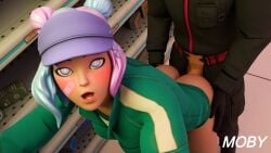 3d 3d_(artwork) ass bandage bandage_on_face big_ass big_penis blue_hair blue_hair_female blush bottomless bottomless_female clothed clothed_female clothed_male clothing female fortnite hair hair_bun hair_buns hand_on_hip hat leaning_against_wall leaning_forward leelah_(fortnite) looking_up moby_(artist) mostly_clothed mostly_clothed_male multicolored_hair open_mouth partially_clothed partially_clothed_female penis penis_out pink_hair pink_hair_female short_hair short_hair_female space_buns squid_game tagme_(character) unzipped unzipped_pants vaginal_penetration watermark
