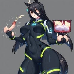 ai_generated squeezing_balls testicle_grab holding_balls umamusume manhattan_cafe_(umamusume) cum anima_cosmos castration crushed_balls crushing_balls squeezing suit bodysuit black_hair horse_girl horse_tail horse_ears ahoge smile thick_thighs wide_hips ballbusting ballbusting_orgasm erection ejaculation navel_visible_through_clothes yellow_eyes simple_background penis balls testicles cross_section x-ray breasts medium_breasts hair_between_eyes gloves grabbing