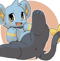 2025 4_fingers 4_toes ambiguous_feral ambiguous_gender anus black_body black_fur black_nose black_tail blue_body blue_fur blush blush_lines cheek_tuft digital_drawing_(artwork) digital_media_(artwork) dipstick_tail facial_tuft fangs featureless_crotch feet feral fingers fur generation_4_pokemon glistening glistening_eyes hi_res looking_at_viewer lying markings multicolored_body multicolored_fur multicolored_tail navel nintendo on_back open_mouth orange_background outline paws pokemon pokemon_(species) pu_sukebe quadruped shinx simple_background solo spread_legs spreading tail tail_markings teeth toes tongue tuft white_background white_outline yellow_eyes yellow_inner_ear yellow_markings yellow_tail yellow_tail_tip