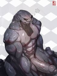 abs agitype01 alien alien_boy alien_humanoid anthro balls biped blush bodily_fluids duo erection foreskin genital_fluids genitals glans grey_body halo_(series) hi_res humanoid_genitalia humanoid_penis kneeling male male/male male_sangheili_(halo) mandibles microsoft muscular nude nude_male penis precum sangheili simple_background solo solo_male sweat sweating sweaty sweaty_body uncircumcised xbox_game_studios