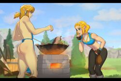 1boy 1girls apron ass blonde_hair blue_eyes boots breath_of_the_wild canteen cfnm clothed_female_nude_male cooking cooking_pot demigoddess duplicate female funny green_eyes high_resolution higher_resolution_duplicate humanoid hylian link link_(breath_of_the_wild) long_hair male male_ass male_ass_focus male_focus naked_apron nintendo no_visible_genitalia nude only_one_naked outside pointy_ears pretty_boy princess_zelda pun repost short_hair smile softcore soup_ladle_(breath_of_the_wild) tears_of_the_kingdom the_legend_of_zelda thick_thighs vanilly zelda_(tears_of_the_kingdom)