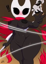 2025 anthro areola arthropod big_areola big_breasts big_nipples black_body black_eyes blush breasts duo exclamation_point female genitals hi_res hollow_knight:_silksong hollow_knight_(franchise) hornet_(hollow_knight) huge_areola huge_breasts huge_nipples huge_thighs humanoid lace_(hollow_knight:_silksong) nipples nr_ac nude pussy slashing team_cherry thick_thighs vulva
