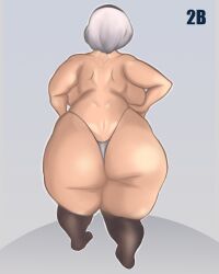 1girls ass bbw big_ass big_breasts breasts fat female female_only gact huge_thighs light-skinned_female light_skin nier nier:_automata overweight rear_view short_hair solo thick thick_thighs white_background white_hair yorha_2b