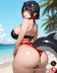 1girls 2025 ai_generated ass back back_view beach big_ass big_breasts bikini bikini_bottom bikini_top black_hair breasts clouds ear_piercing earrings ellen_joe eyewear eyewear_on_head female fringe from_behind hi_res high_quality high_resolution highres huge_ass huge_breasts huge_thighs looking_at_viewer looking_back multicolored_hair nsfw ocean palm_tree red_eyes red_hair sand shark_girl shark_tail short_hair sideboob sinity small_waist sunglasses sunglasses_on_head thick_thighs thin_waist zenless_zone_zero