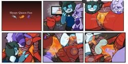 3_claws 3_fingers 6_eyes 6_panel_comic ant antennae antennae_(anatomy) anthro_on_anthro armor armored_female beetle black_bra black_shorts blah_blah_blah blowjob blue_penis blue_shirt blue_tongue bra bug bug_girl claws comic couch couch_sex cumming_honey cunnilingus excessive_genital_fluids excessive_pussy_juice exposed_pussy fangs glasses green_hair honey horns irenecrimsonred living_room living_room_sex long_tongue mandibles medium_breasts medium_hair mischevious mischievous mischievous_look mischievous_smile monkey_d_luffy multicolored_body multiple_eyes one_piece onomatopoeia oral oral_penetration oral_sex orange_body orgasm out_cold precum precum_drip precum_on_penis precum_string purple_body purple_fur purple_penis pussy_lick pussy_licking red_body segmented_body sex shirt shorts silly sleep_molestation sleep_sex sleeping sleeping_nude sleepy smug smug_expression smug_eyes smug_face smug_grin smug_smile somnophilia spider spitroast steamy switching_holes text threesome tongue_out trans trans_(lore) trans_woman transfem tv tv_screen vagina vaginal_fluids vaginal_insertion vaginal_juices vaginal_penetration vaginal_penetration vaginal_sex